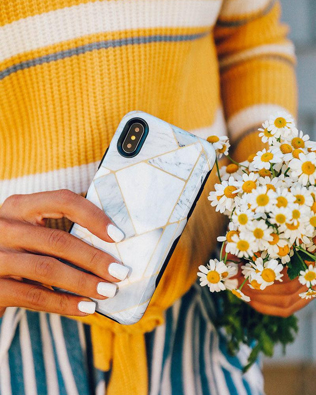 Sharp Lines | Geo White and Gold Marble Case iPhone Case get.casely 